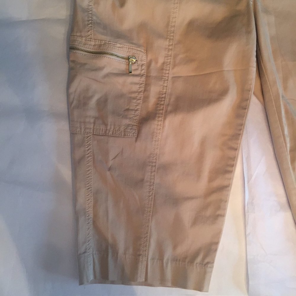 Chico's Tan Crop Cargo Pants with gold trim/zipper - Picture 3 of 7